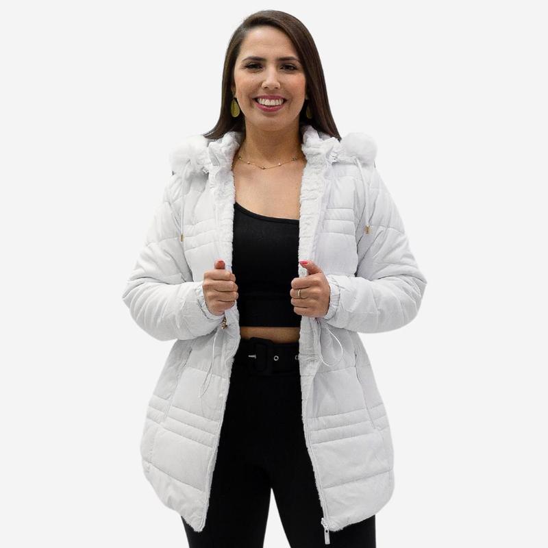 Jaqueta Teddy Dupla Face Peluciada Feminina Parka com Capuz - ZIEM